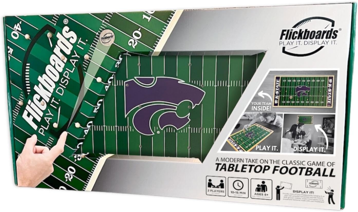 2 in 1 Officially Licensed Kansas State Wildcats Party Game and Sports Decor - Family Friendly 2 Player Indoor Outdoor Handcrafted Wooden Tabletop Football for Tailgating Fun