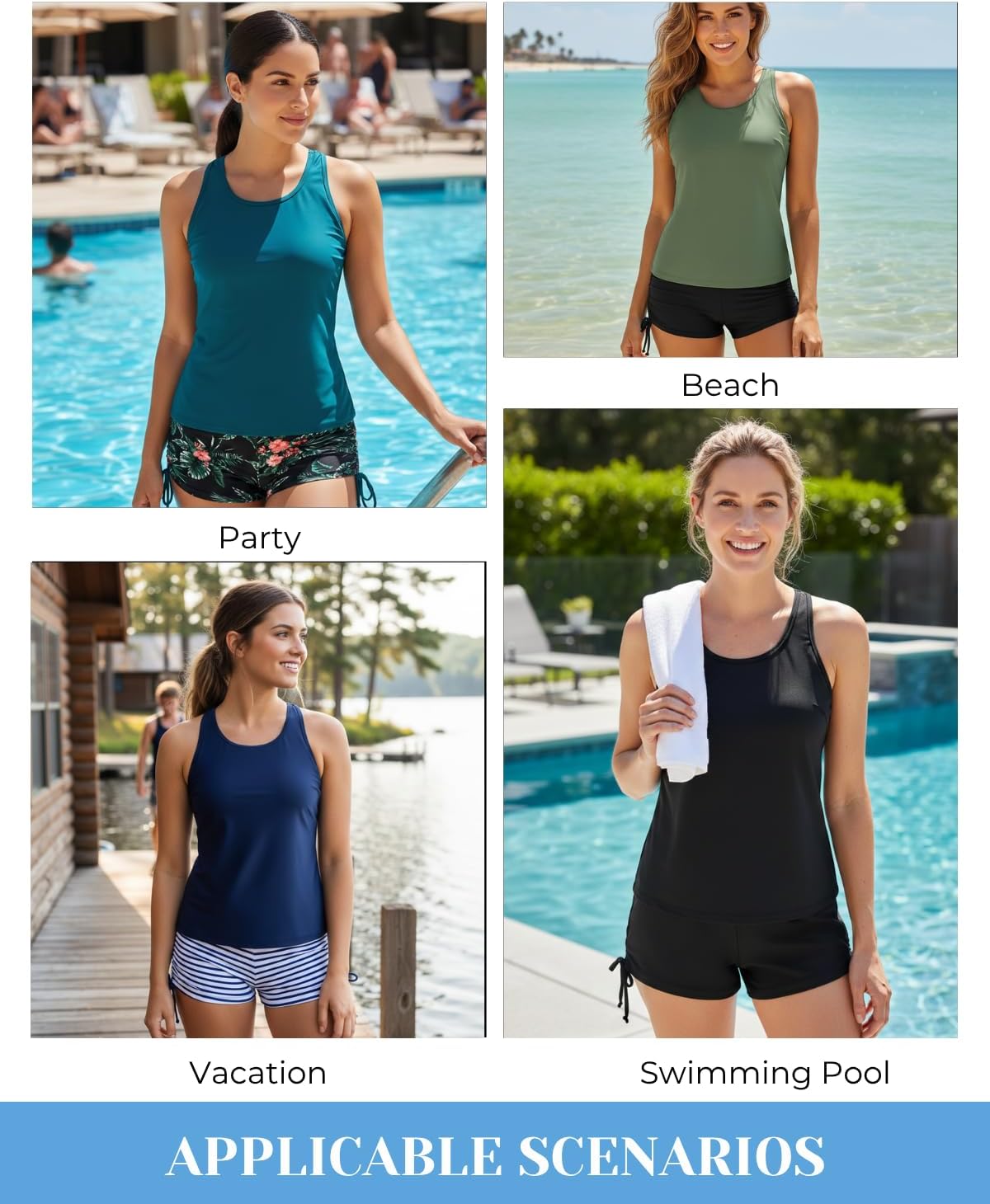 Yonique 3 Piece Tankini Swimsuits for Women Swim Tank Top Bathing Suits with Boy Shorts and Bra Athletic Swimwear