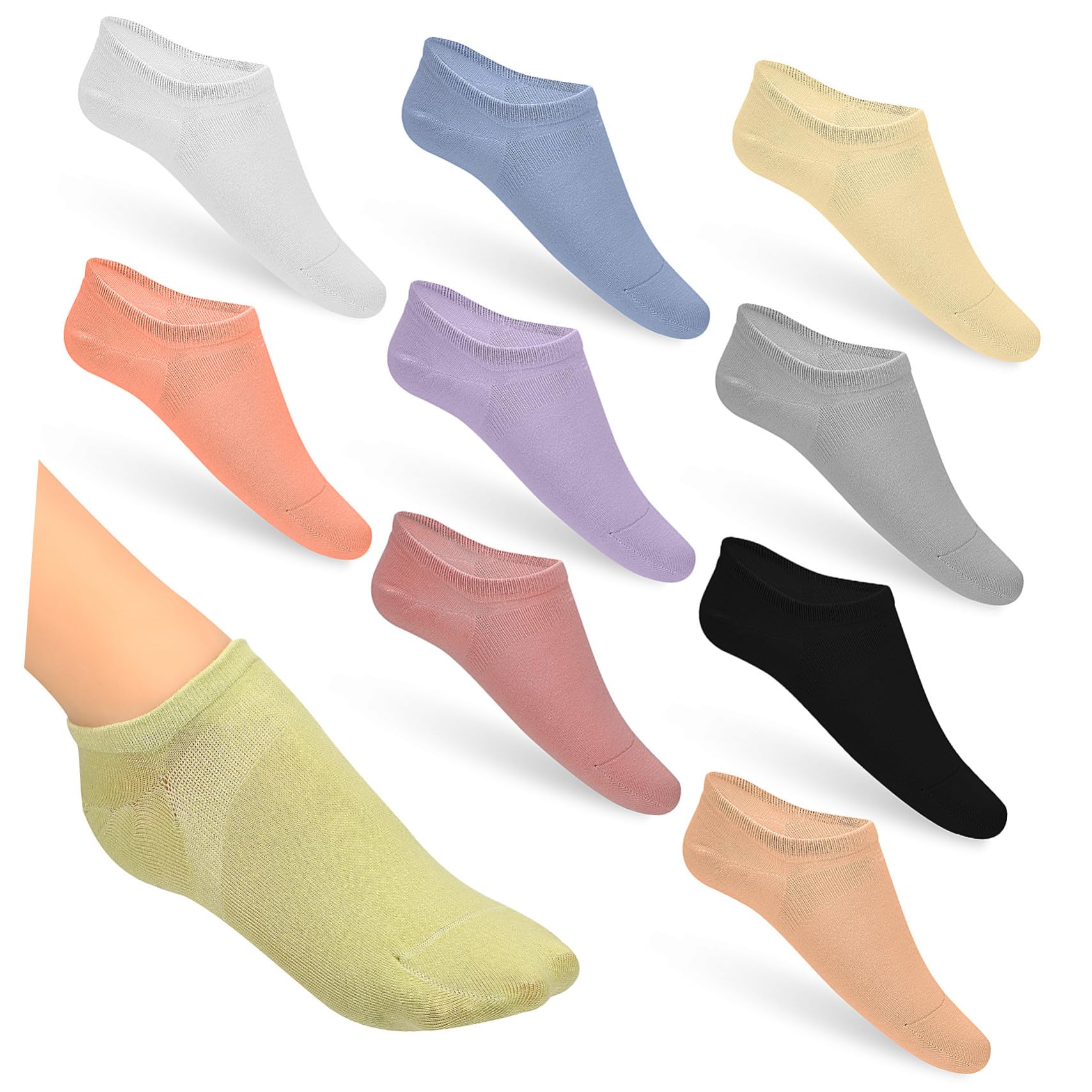 KOMBIUDA 12 pares Calcetines Tobilleros para Mujer Algodón Transpirable Antideslizante Absorbente de Sudor para Running y Uso Casual