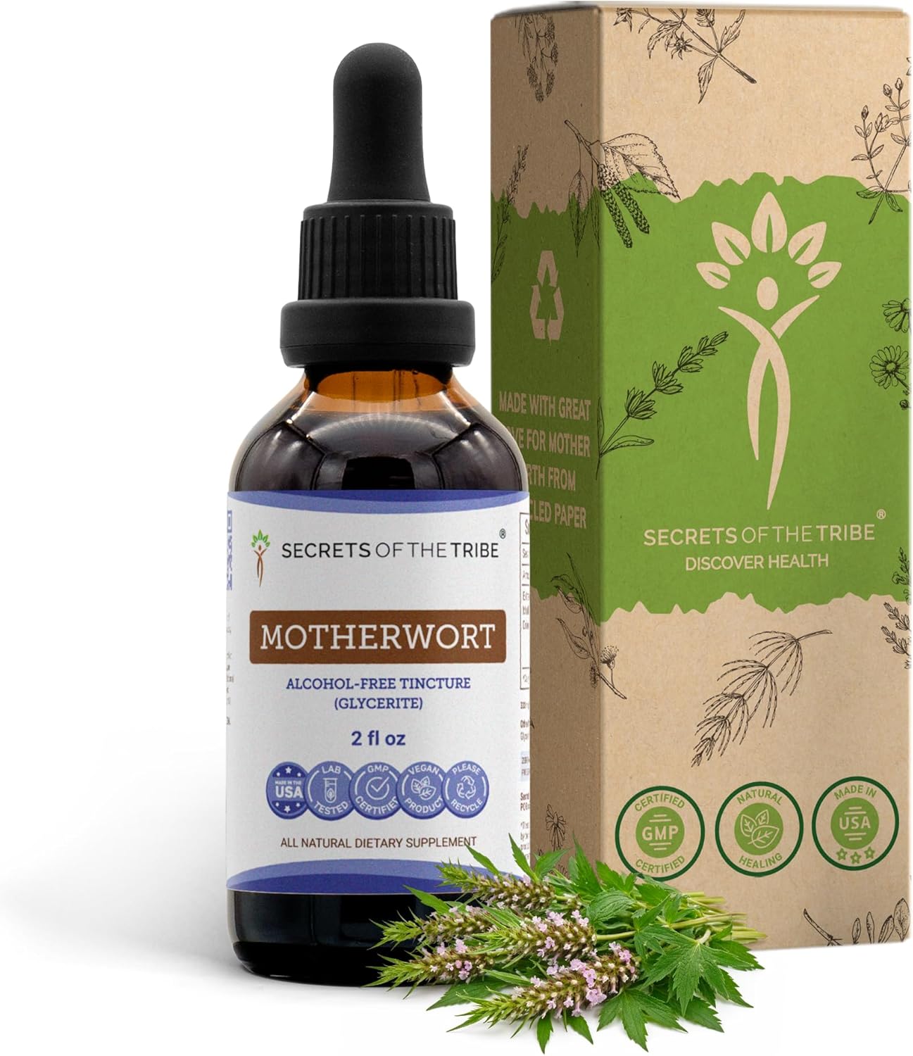 Secrets of the Tribe Motherwort Tincture Alcohol-Free Liquid Extract, Motherwort (Leonurus Cardiaca) Dried Herb (4 FL OZ)