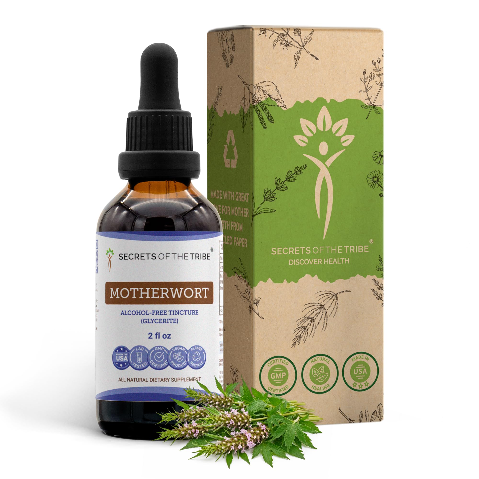 Motherwort Tincture Alcohol-Free Liquid Extract, Organic Motherwort (Leonurus Cardiaca) Dried Herb (2 FL OZ)