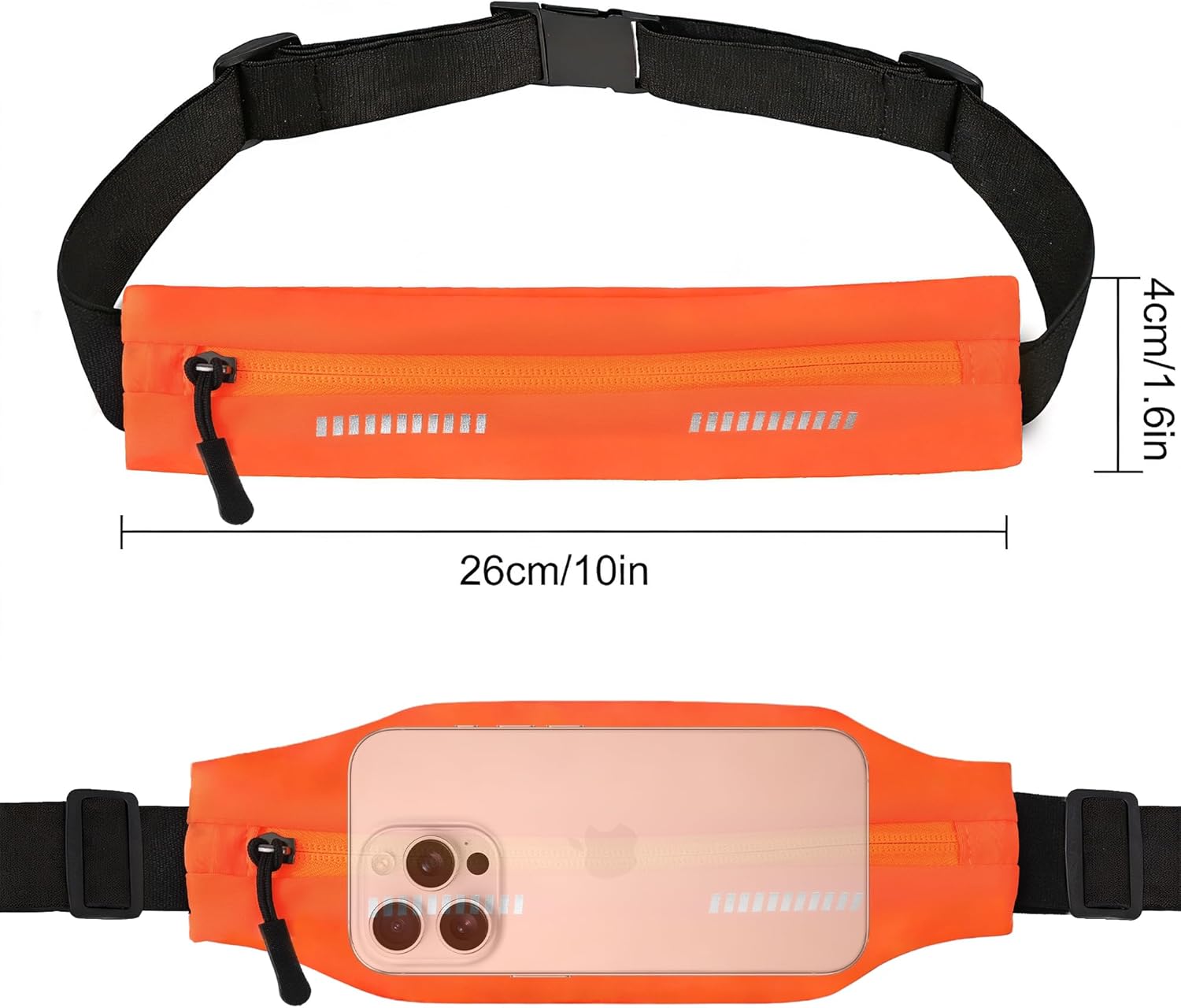 Slim Running Belt For Men and Women Waist Fanny Pack Phone Holder Pouch Bag Reflective Zipper Pocket Workout Cycling Fitness Orange - Image 4