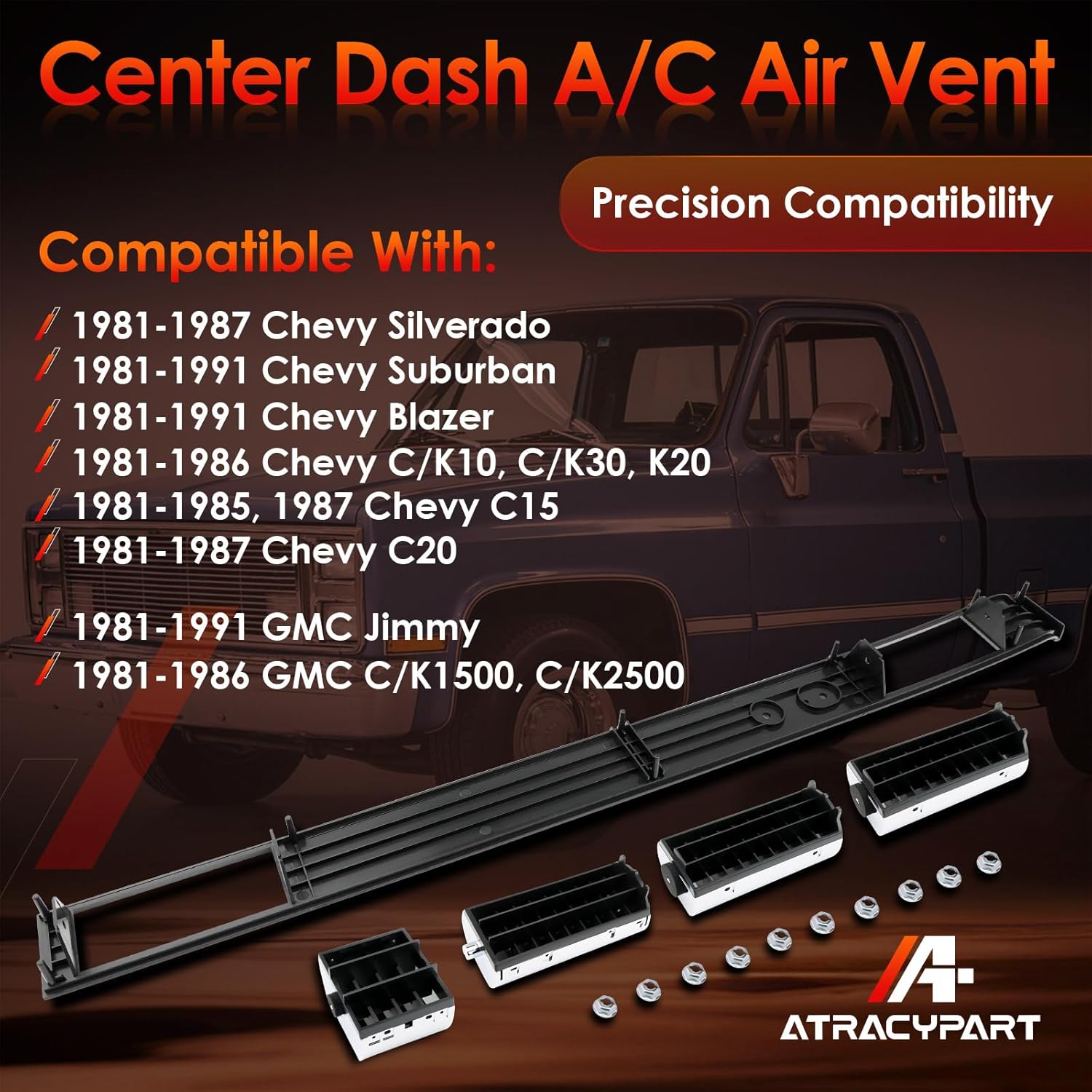 Center Dash A/C Air Vent Trim Plate Brushed, Compatible with 1981-1991 Chevy GMC C/K Silverado Suburban Blazer Jimmy Truck, Grille Cover Panel Molding Kit, Replaces# DP7898RNH, 3979751