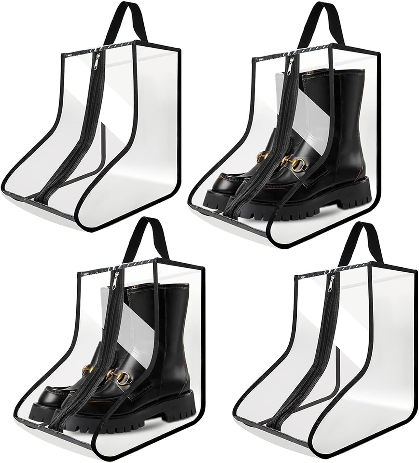 4Pack Boot Bags for Cowboy Boots Portable Tall Boot Storage Organizer Shoe Bags for Travel with Dust Covers (Clear Black))