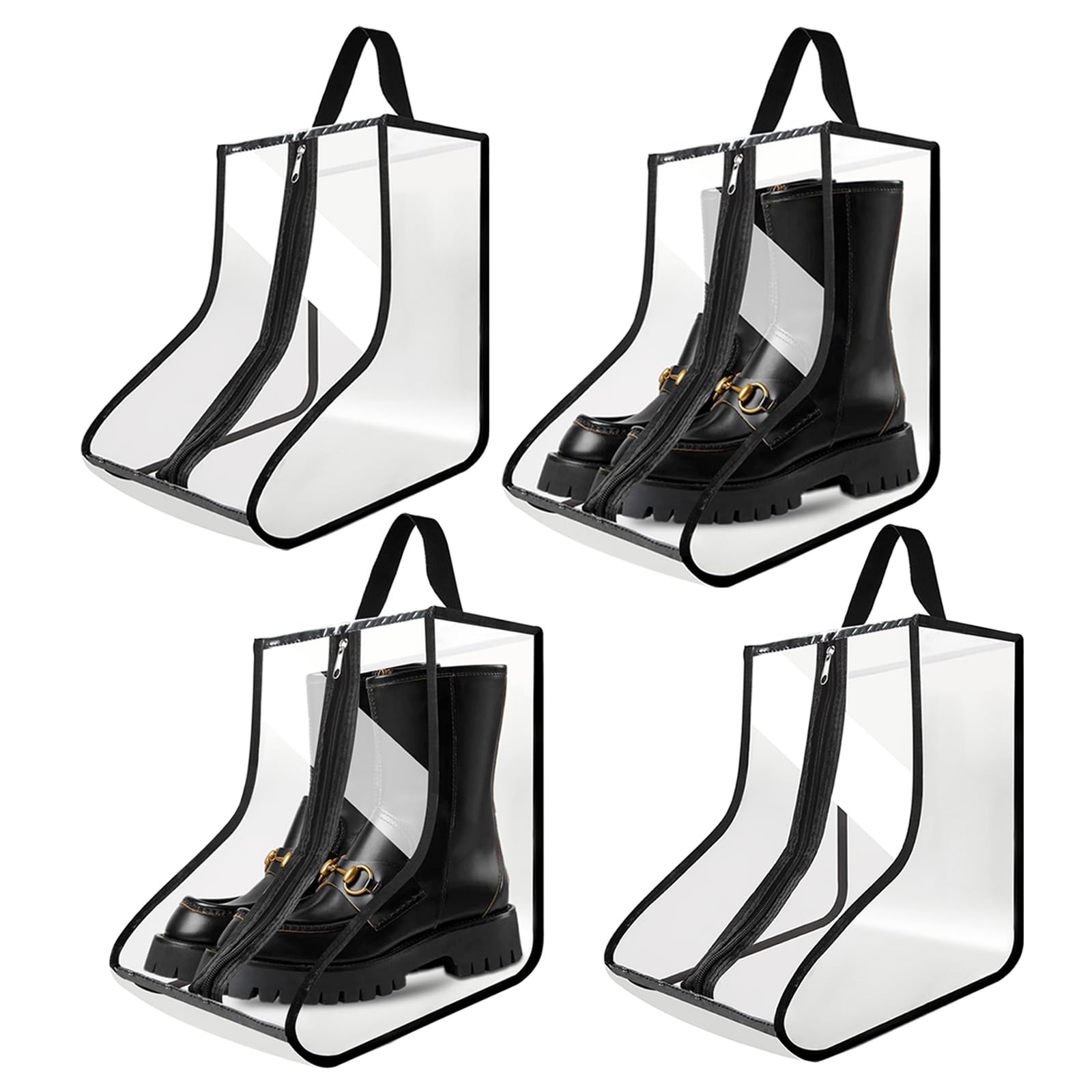 Copidrum 4Pack Boot Bags for Cowboy Boots Portable Tall Boot Storage Organizer Shoe Bags for Travel with Dust Covers (Clear Black))