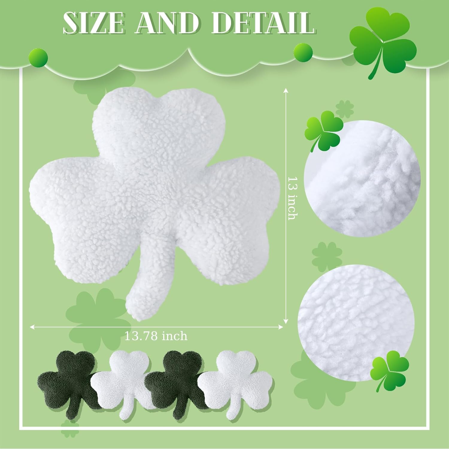 Bencailor 4 Pcs St. Patrick's Day Shamrock Pillow Plush Shamrock Shaped Throw Pillows Holiday Decorations for St Patrick's Day Irish Sofa Office Living Room Couch Car Decor(Green White)