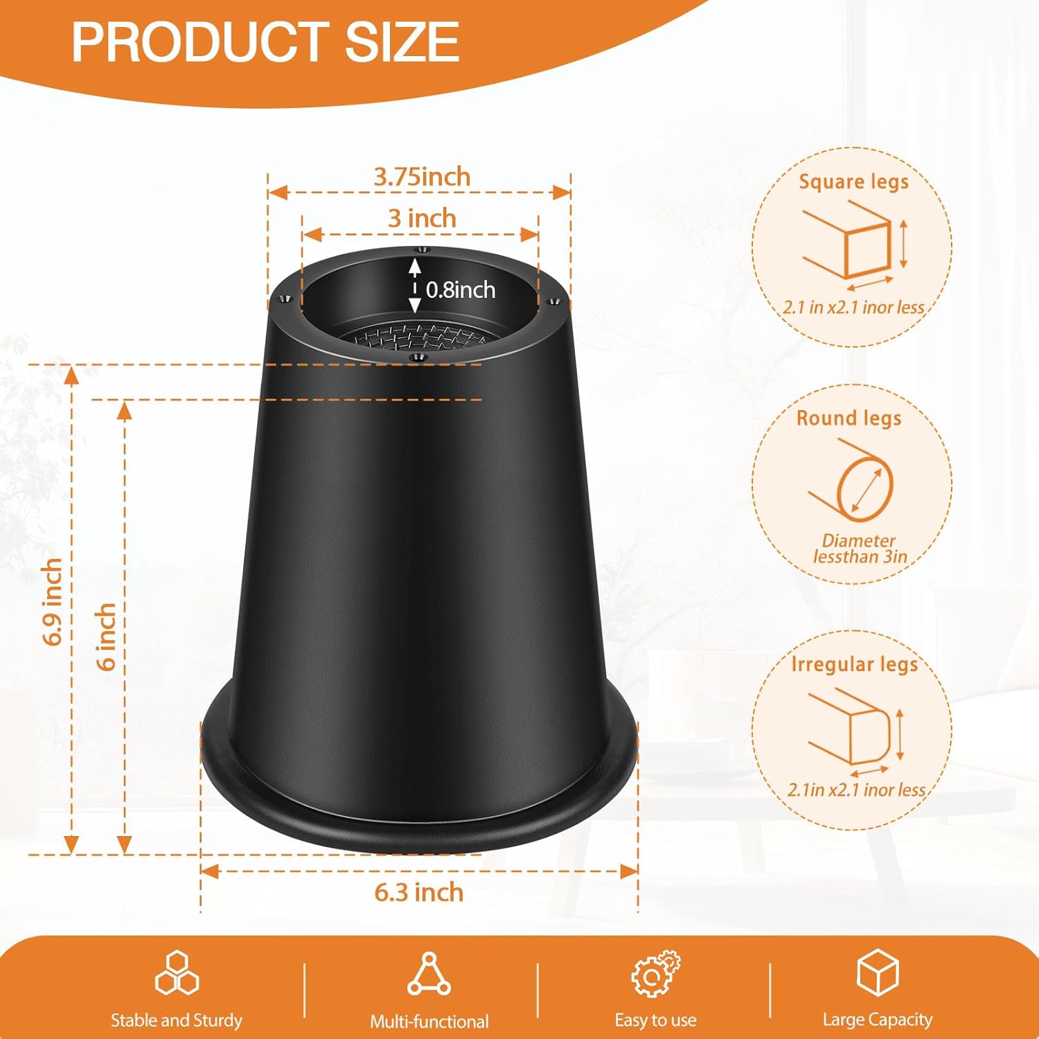 Round Bed Risers, 6 Inch Furniture Riser Heavy Duty Raise Blocks for Bed Couch Table Desk (Black, 9 Pack)