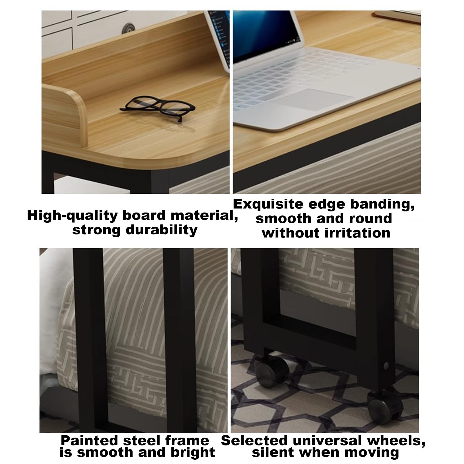 Mesa de altura ajustable con ruedas, escritorio de cama con ruedas para cama tamaño King, mesa cruzada de 67in / 170 cm, color blanco y negro, ideal para el trabajo o las comidas