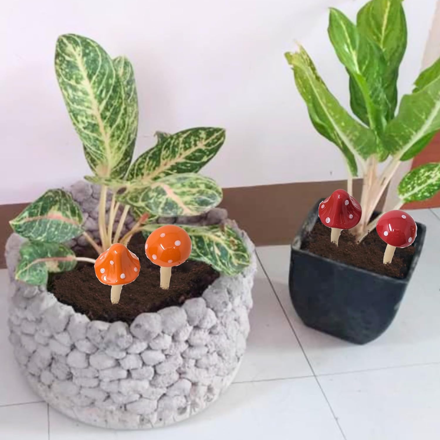 Mushroom Picks Set of 6 – Decorative Porcelain Garden Stakes for Fairy Garden, Potted Pots, Yard, Flower beds – Miniature Indoor Outdoor Decor – Great Gift for Garden Enthusiasts & Nature Lovers
