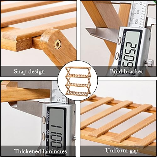 Miniatura 6 de Kwude Zapatero de 2 a 5 niveles, organizador de zapatos de bambú plegable de múltiples niveles, estante multifuncional para zapatos de pie (2