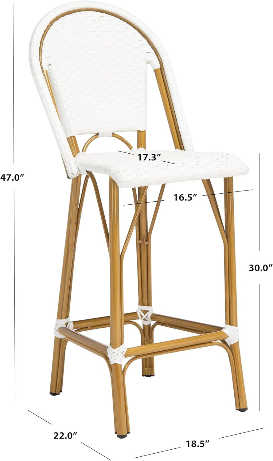 Safavieh PAT4008C Outdoor Collection Ford White French Bistro 30-inch Bstro Bar Stool