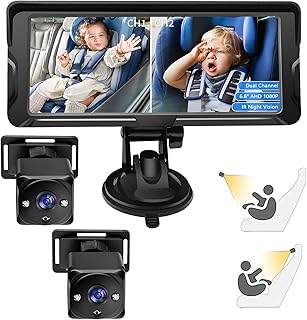 Shkalacar Baby-Autokamera, Dual-Channel 6,8 Zoll 1080P Auto-Babykamera-Display mit 2 IR-Nachtsichtkameras und 150° Weitwinkel für nach hinten gerichtete Sitze