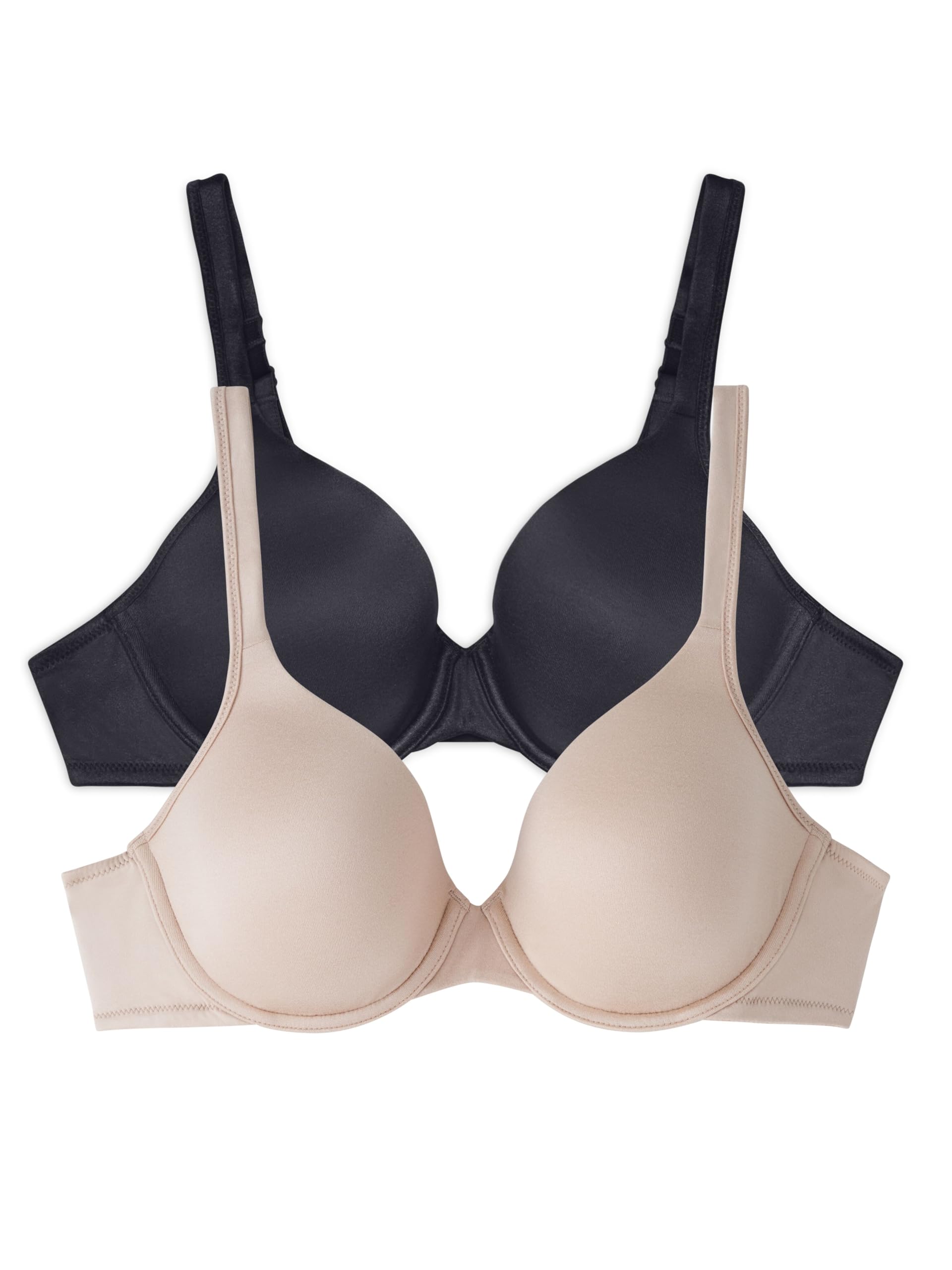 Vanity Fair Womens Body Shine Full Coverage Tshirt-Bra Underwire - 2 Pack - Beige Black 36D