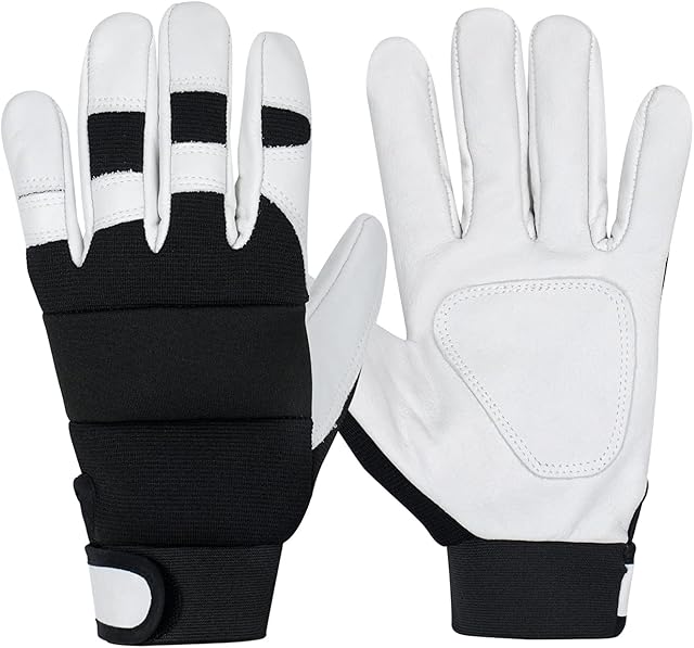 GSG Gardening Gloves for Men Thorn Proof Multi-Use Cowhide Leather Work Gloves Breathable Heavy Duty Garden Gloves White Medium