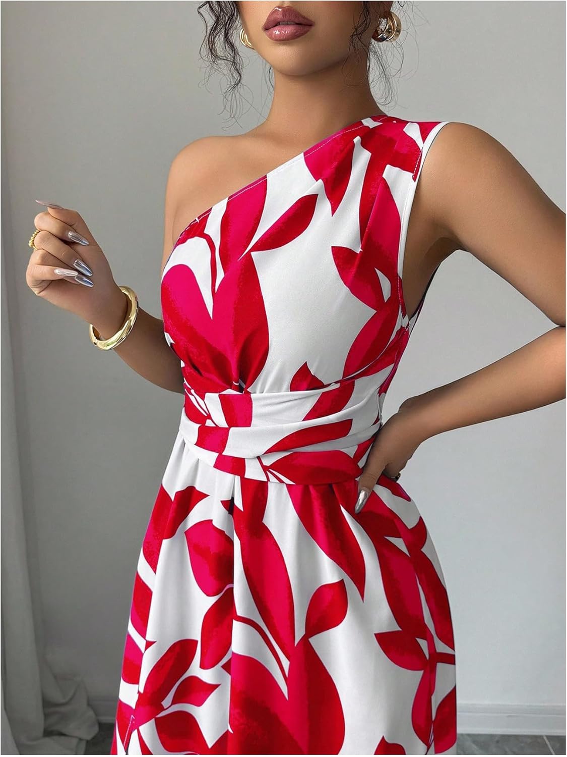 Floerns Women's One Shoulder Floral Boho Maxi Dress Sleeveless Vacation A Line Dresses