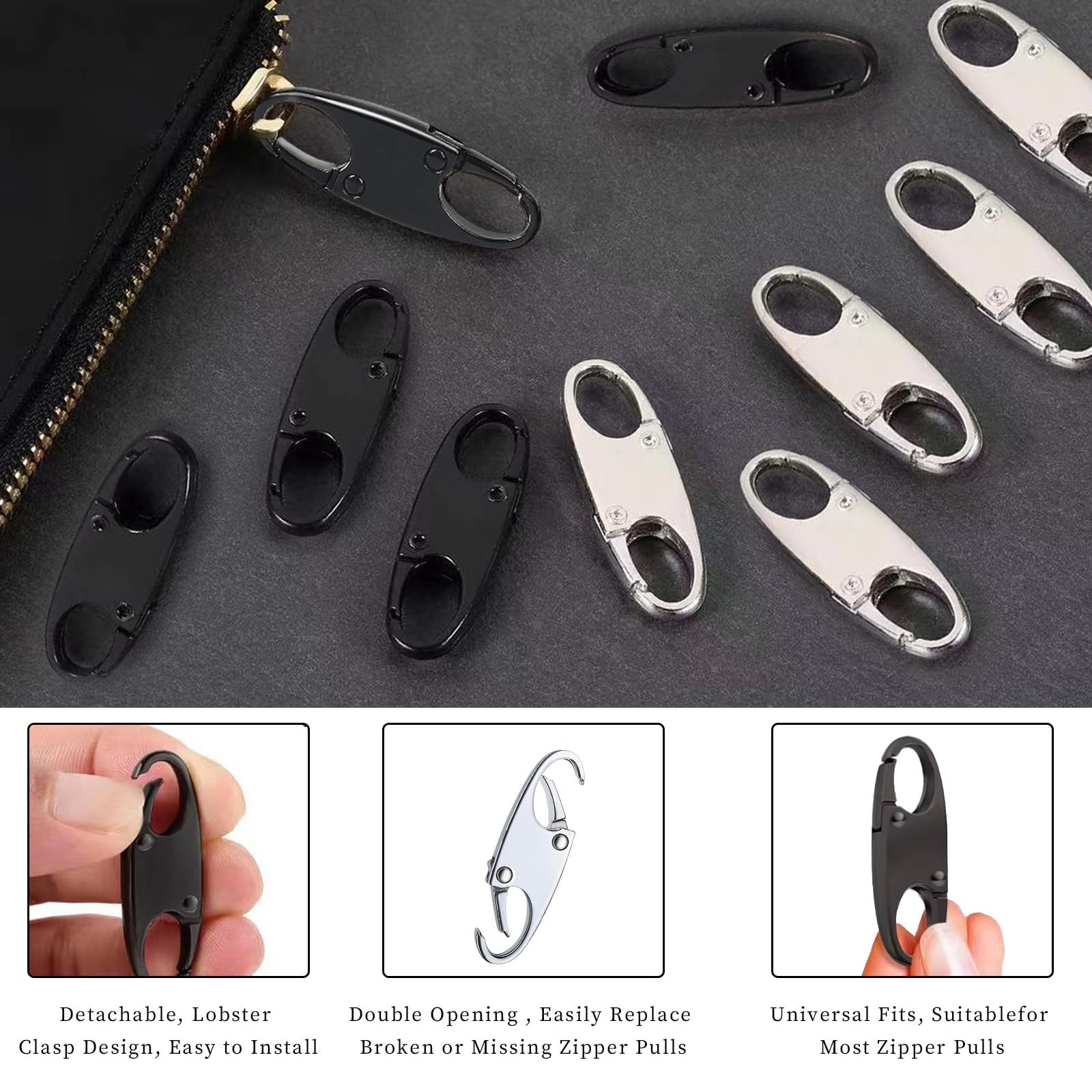 Lot De 15 Mousquetons Doubles En Forme De S Pour Fermeture éclair, Pour Sac à Dos, Voyage, Camping, Randonnée, Pêche, Clés, Sac à Dos, Etc. (noir, 3 Tailles