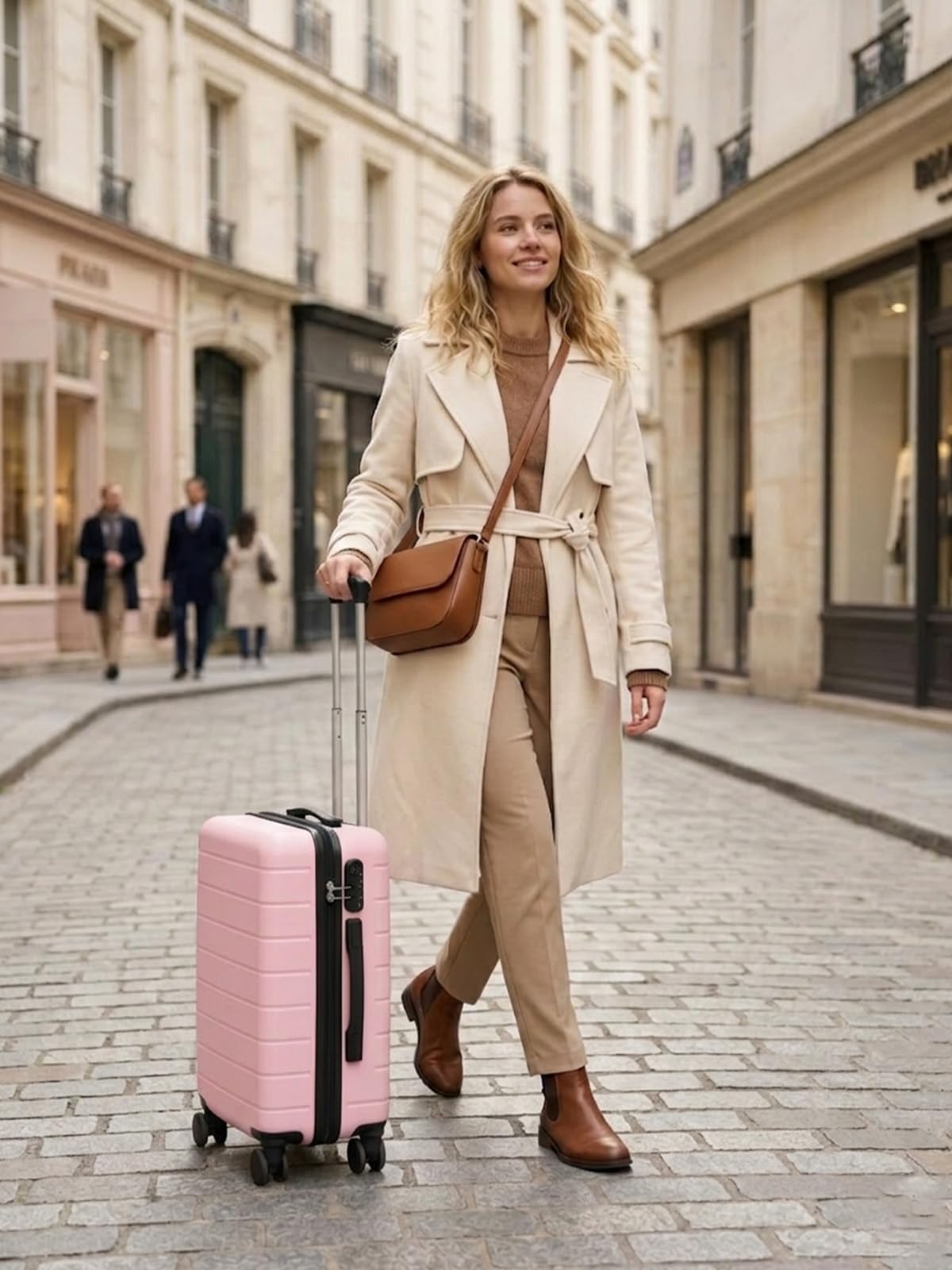 Handgepäck Koffer 55x40x20 cm Reisekoffer Hartschalenkoffer aus ABS, Leichter Trolley mit 4 Leisen 360° Doppelrollen, Integriertem Schloss, Für Viele Airlines Geeignet (M, Rosa)