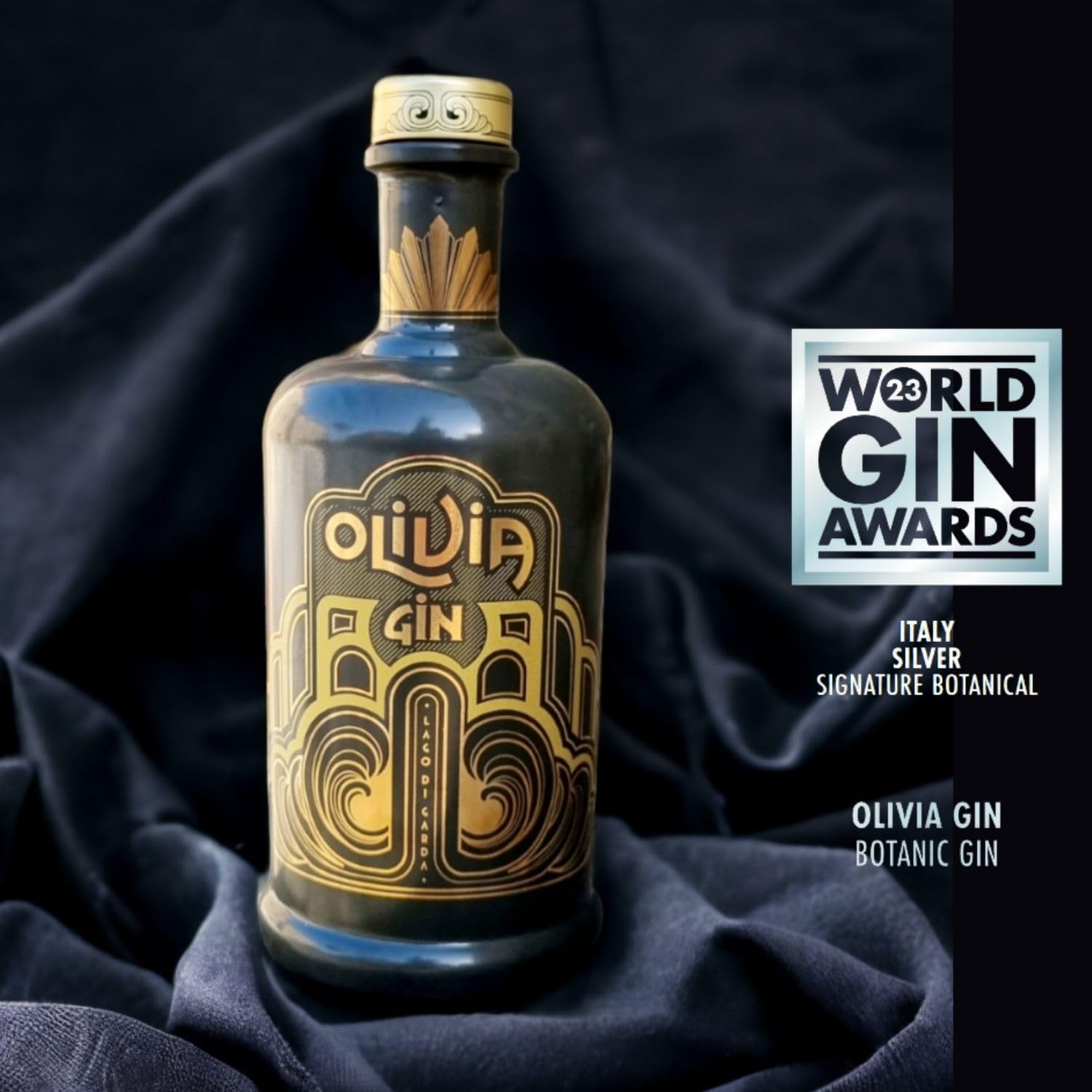 Gin - Olivia Lago di Garda – Premium 700ml da Distillazione Foglie e Corteccia di Olivo e Polpa di Olive – 42% Vol – Made in Italy – Prodotto Artigianale – Gin Tonic