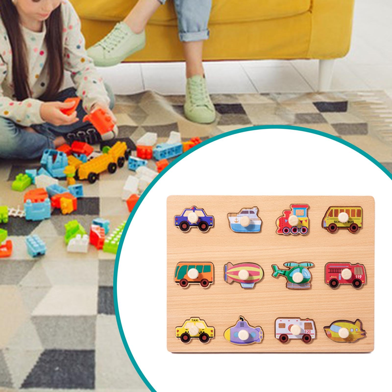 Puzzle di Apprendimento Gioco Abbinamento Forme Tavola Puzzle Bambini Legno Cartone Animato Puzzle Prescolare Creativo Incoraggia Immaginazione Adatto, Traffico