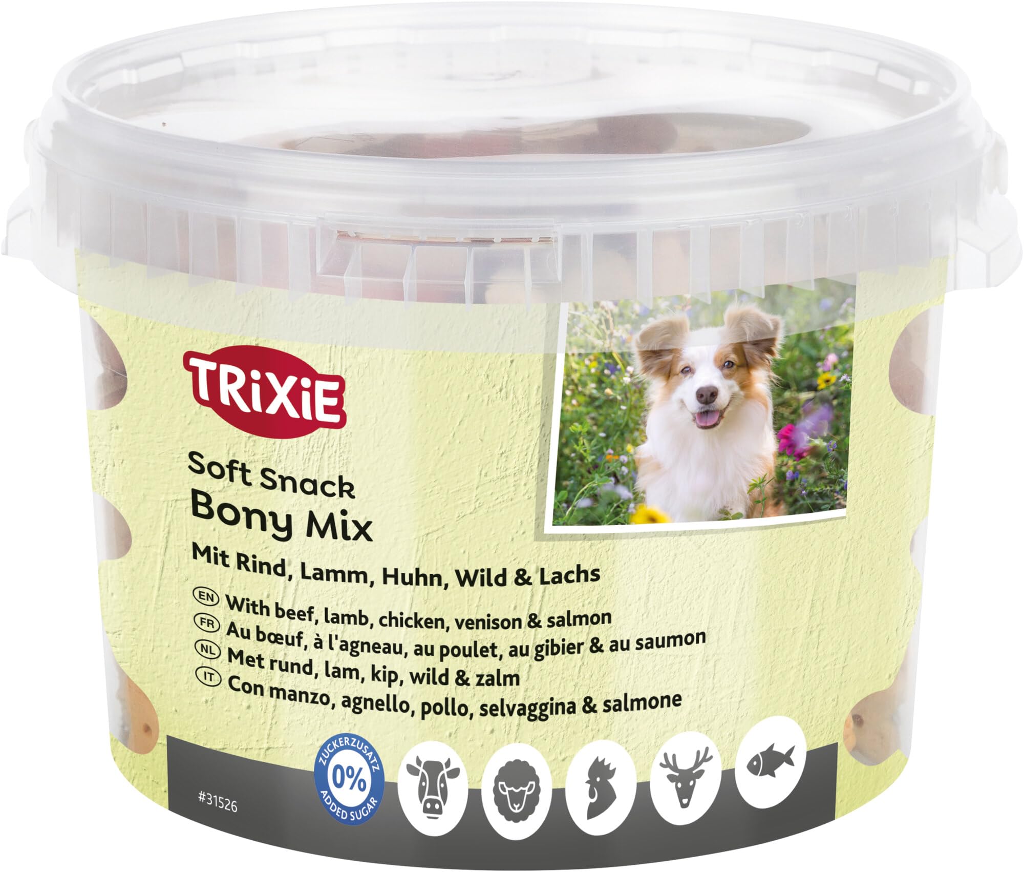 TRIXIE Soft Snack Bony Mix XXL – Leckerli Mix mit Rind, Lamm, Huhn, Wild, Lachs – kleine weiche Snacks – 1800 g – 31526