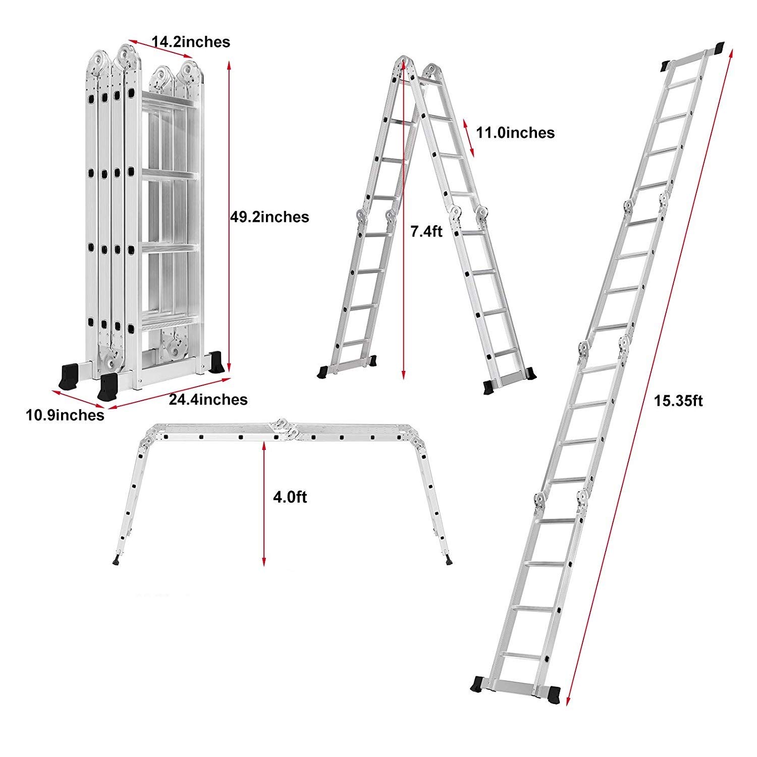 Equal 15 Ft Aluminium Ladder - Foldable & Heavy Duty -2