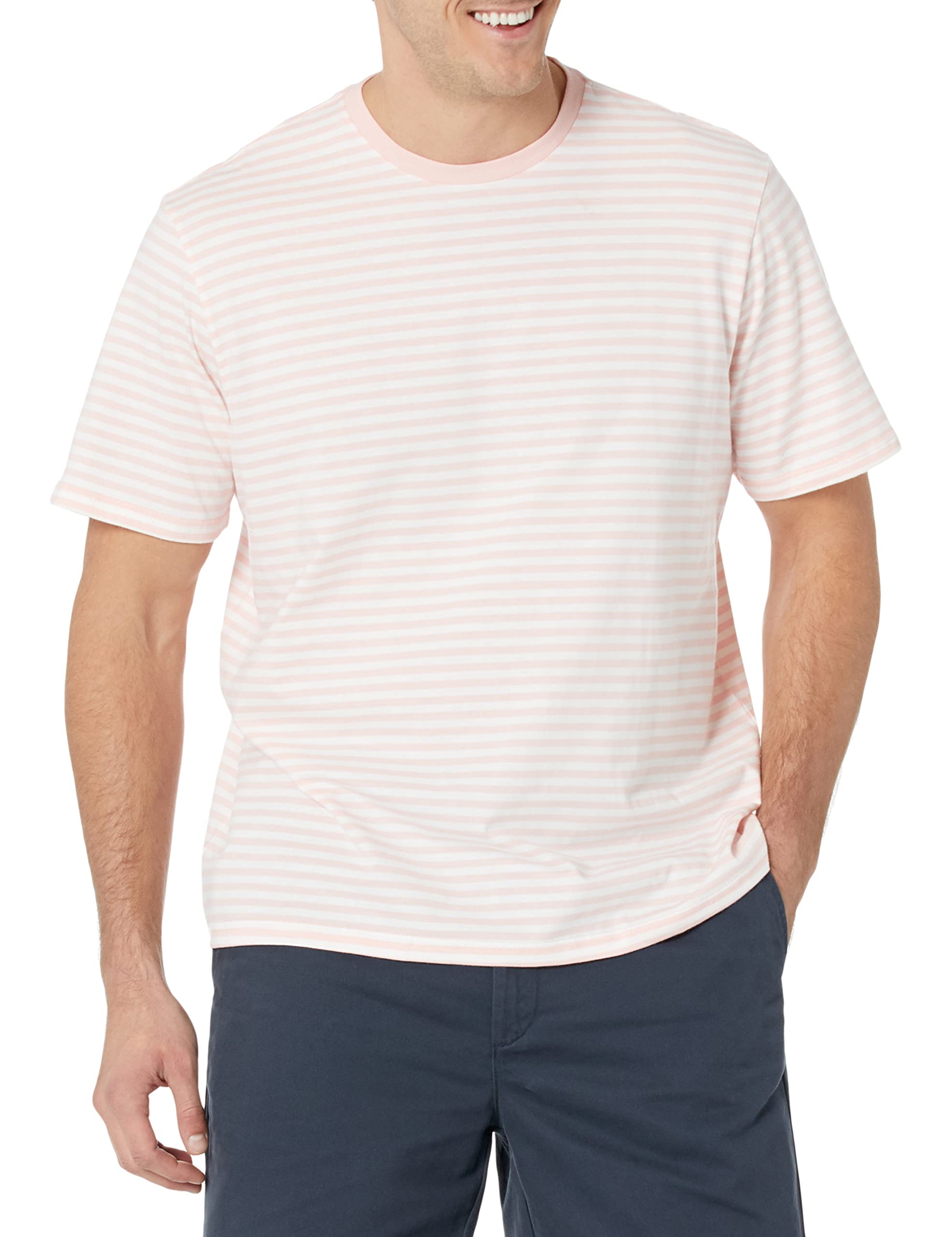 Amazon Essentials Men's Striped Loose-Fit Short-Sleeved Crew Neck T-Shirts, Pack of 2