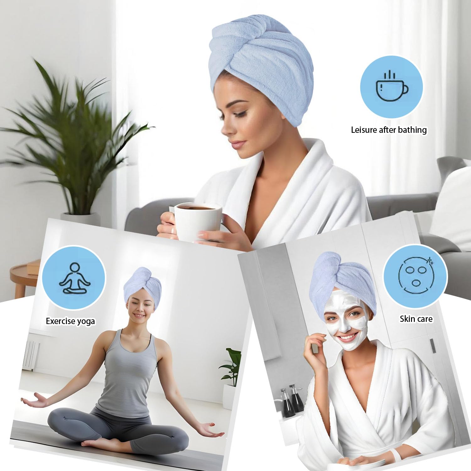 Mikrofaser-Handtuch, Haarturbane für nasses Haar, zum Trocknen von Haaren für Frauen, Blau, 2 Packungen