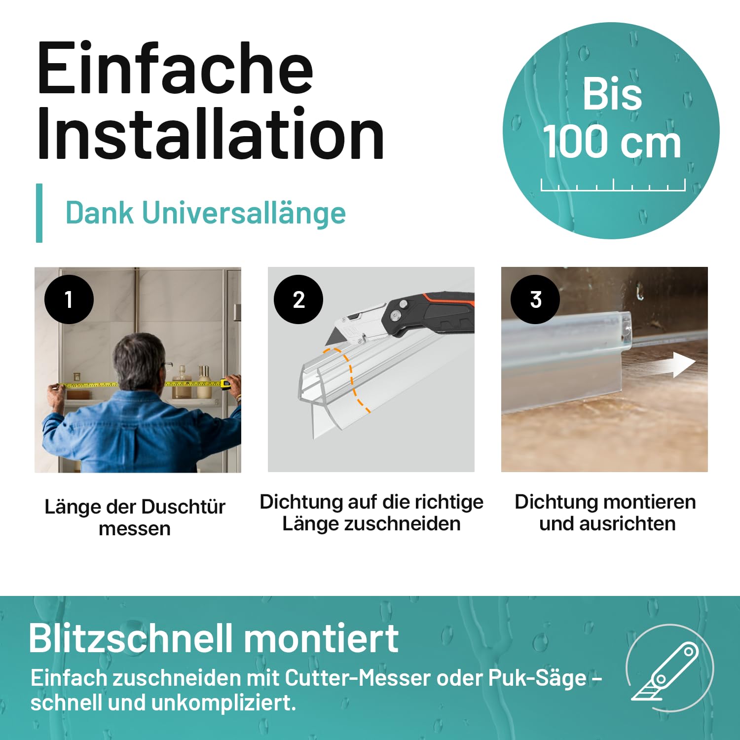 Vellure Shower Seal, Premium Seal Shower Glass Door, PVC Finish, Transparent, 8 mm, Universal Length up to 100 cm - Image 4