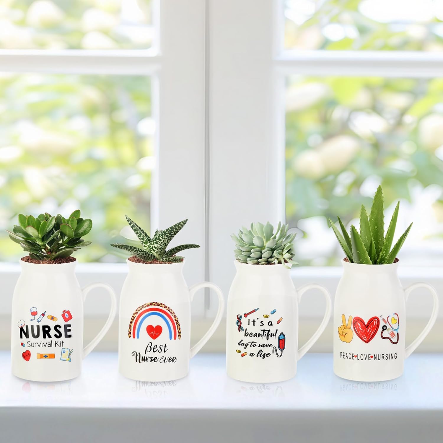 6 Pieces Nurse Nurse Ceramic Vase with Small Handle Rainbow Flower Vases Thank You Nurse Gifts for Women Best Nurse Gift (Plant Not Included)