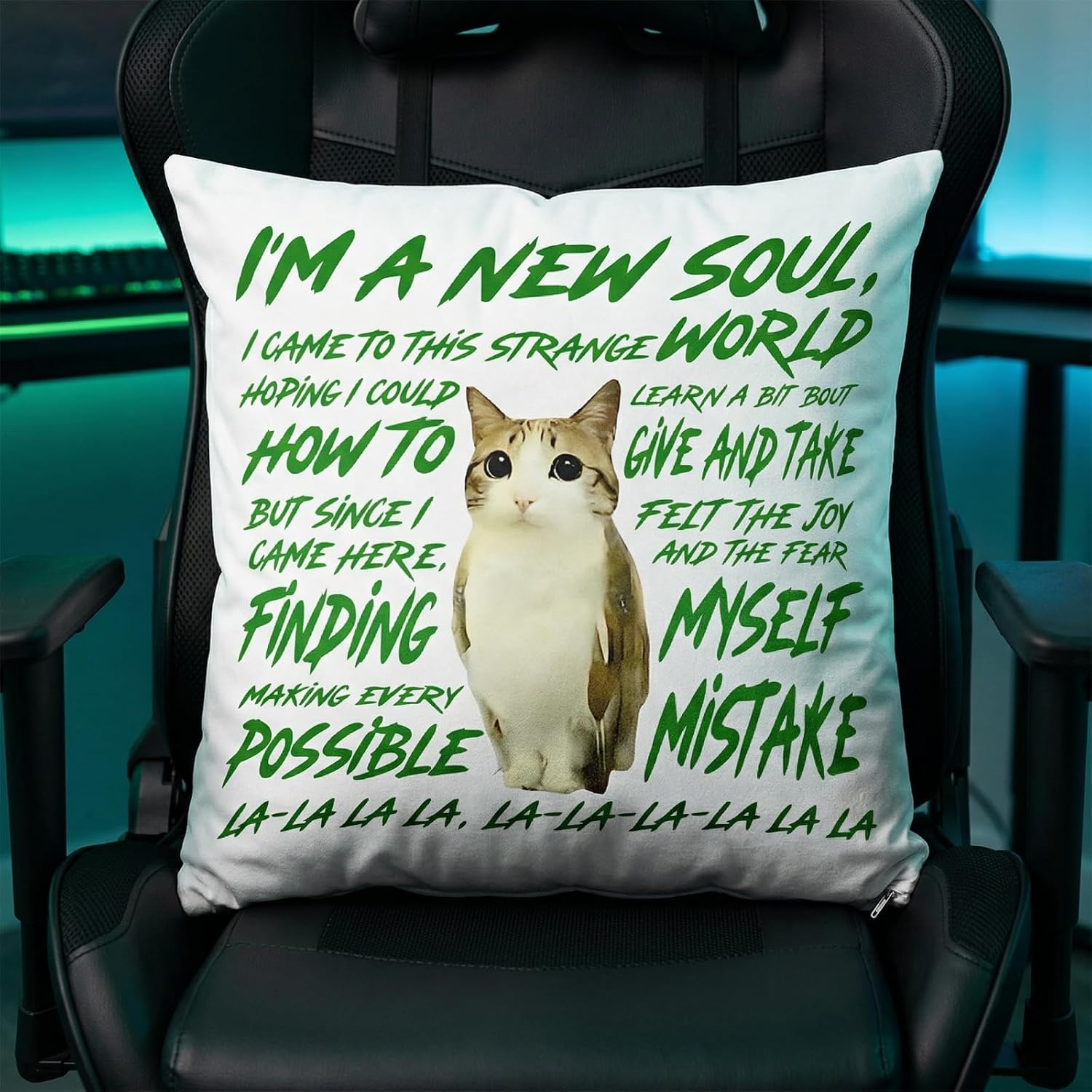 Meowl Cat Owl Throw Pillow 18'' x 18'' - Funny Brainrot Meme Decor for Gen Z - New Souls Cushion 45cm x 45cm