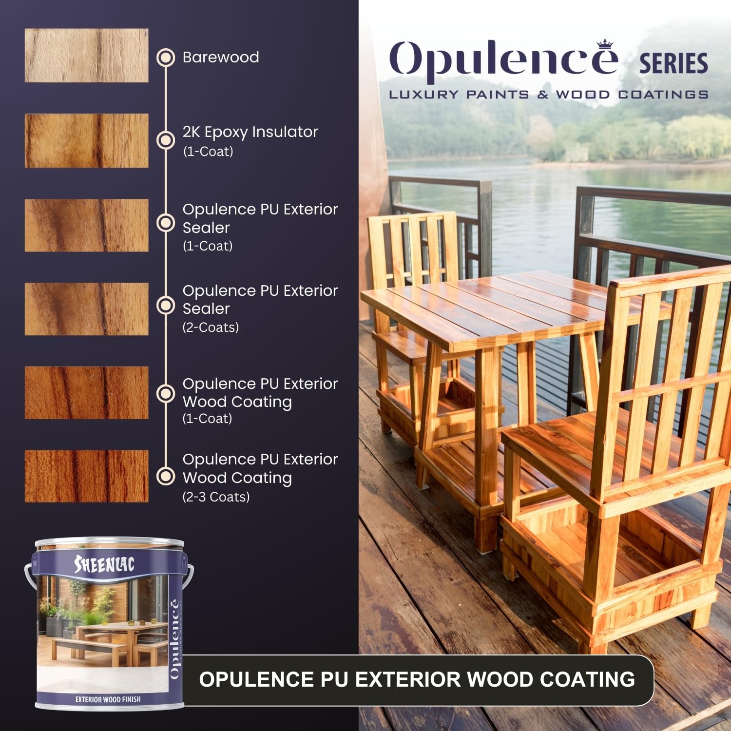 Sheenlac Opulence Luxury Exterior Polyurethane Polish for Furniture | Clear Wood Coating | Matt and Glossy Finish Wood Varnish (Sealer, 4 Liter) 2