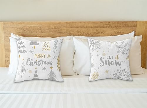Miniatura 6 de Juego de 2 fundas de almohada blancas de Navidad de 18 x 18 pulgadas, fundas de almohada de invierno, fundas de almohada de copo de nieve,