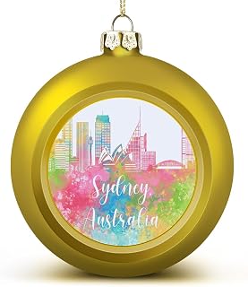 City Skyscraper Buildings Silhouettes Xmas Balls Ornaments Australia Sydney City Skyline Christmas Decorations Tree Balls for Holiday Wedding Party Decoration, Xmas Hanging Balls Tree Decor