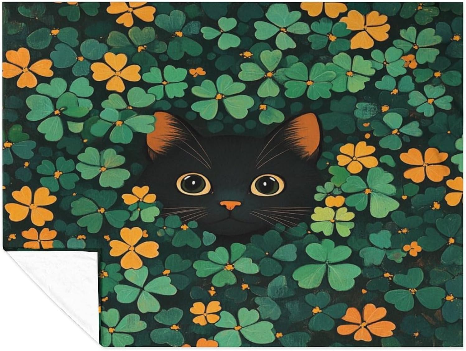Lightweight Flannel Blanket St Patricks Day Black Cat Luxury Velvet Super Soft Blankets for Couch Bed Pet Lucky Shamrock Clover Throw Blanket Gift for Kids Family and Friends 70"x80"