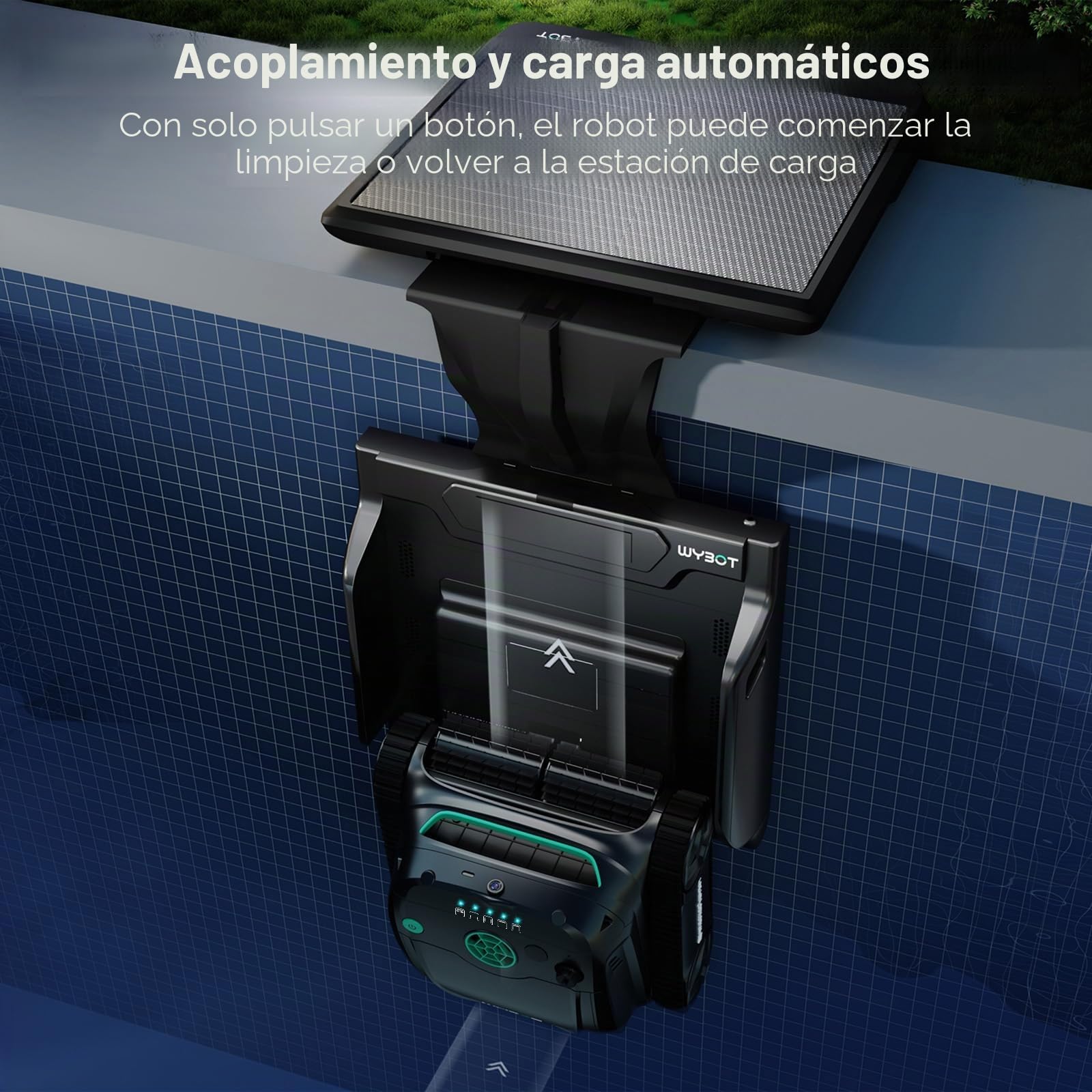 WYBOT S2 Solar Vision Robot Limpiador de Piscinas, con Cámara con IA, Carga Solar, Retorno y Carga Automáticos, Limpieza Programada Mejorada, Limpieza por Zonas, Sistema de Adsorción 3D (Gris)