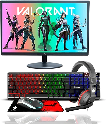 Monitor 19,5” Widescreen + Combo Gamer 4 em 1 (Teclado, Mouse, Headset e Mousepad), Estudos e Jogos Casuais HDMI/VGA, Alta Precisão, Conforto e Custo-Benefício
