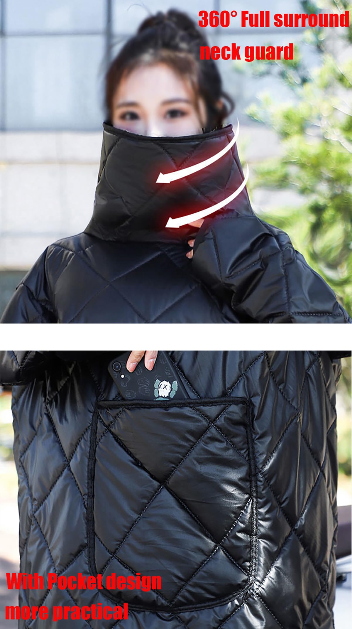 Couverture Chaude Coupe-Vent Imperméable Pour Enfant - Capuche + Poche Kangourou - Scooter Mobilité, Fauteuil Roulant, Moto (Rouge/Noir/Bleu)