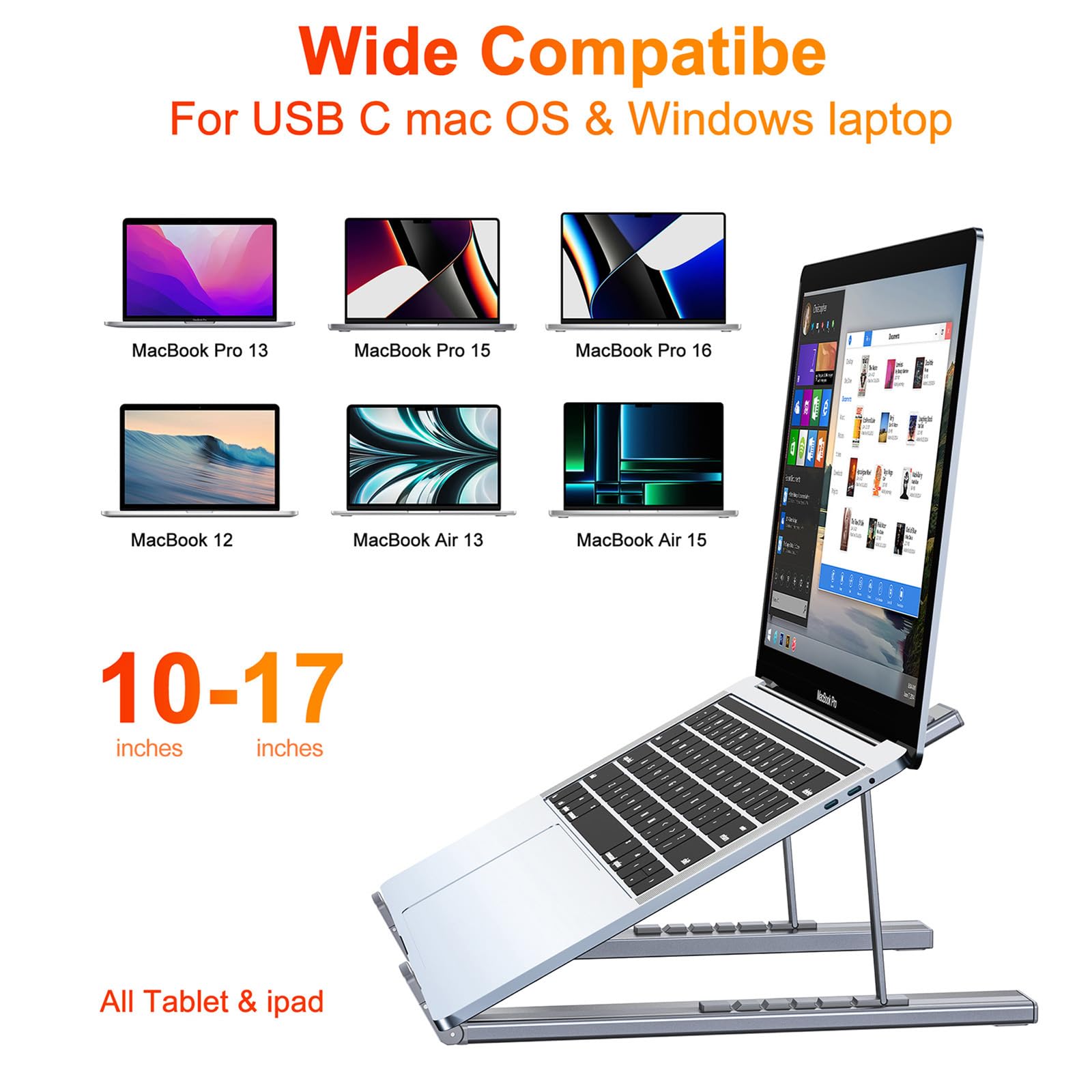 Stacja dokująca USB-C stojak na laptopa, 8 w 1, koncentrator USB C, składany stojak na tablet z 4K HDMI, USB 3.0, PD 100 W, karta SD/TF, uniwersalna stacja dokująca do MacBooka/MacBooka Pro