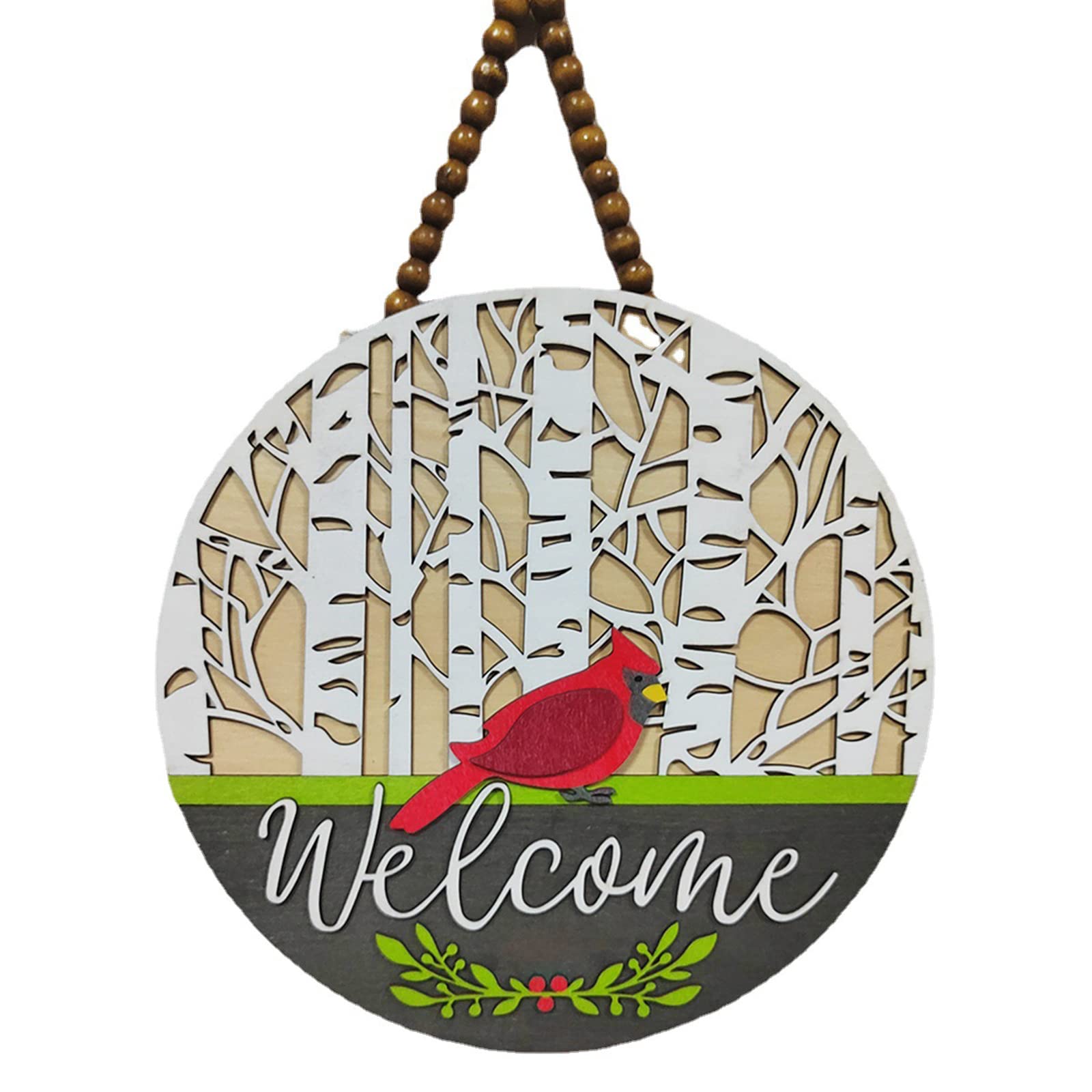 Welcome Sign Cardinal Front Door Decorations Bird Carved Round