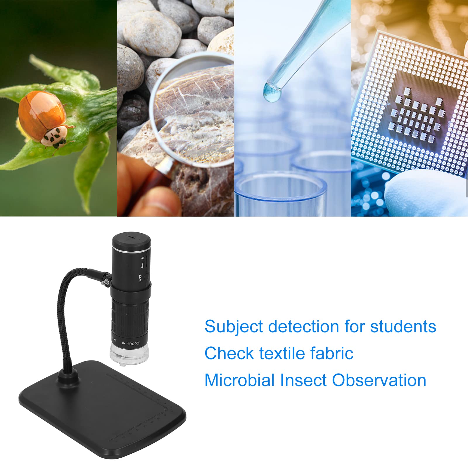 Microscopio Portatile Wireless Portatile Microscopio Elettronico Tascabile da 50 a 1000X per Telefono PC, Fotocamera di Ispezione da 2 MP con Supporto Flessibile, Adatto a Tutte le Marche di