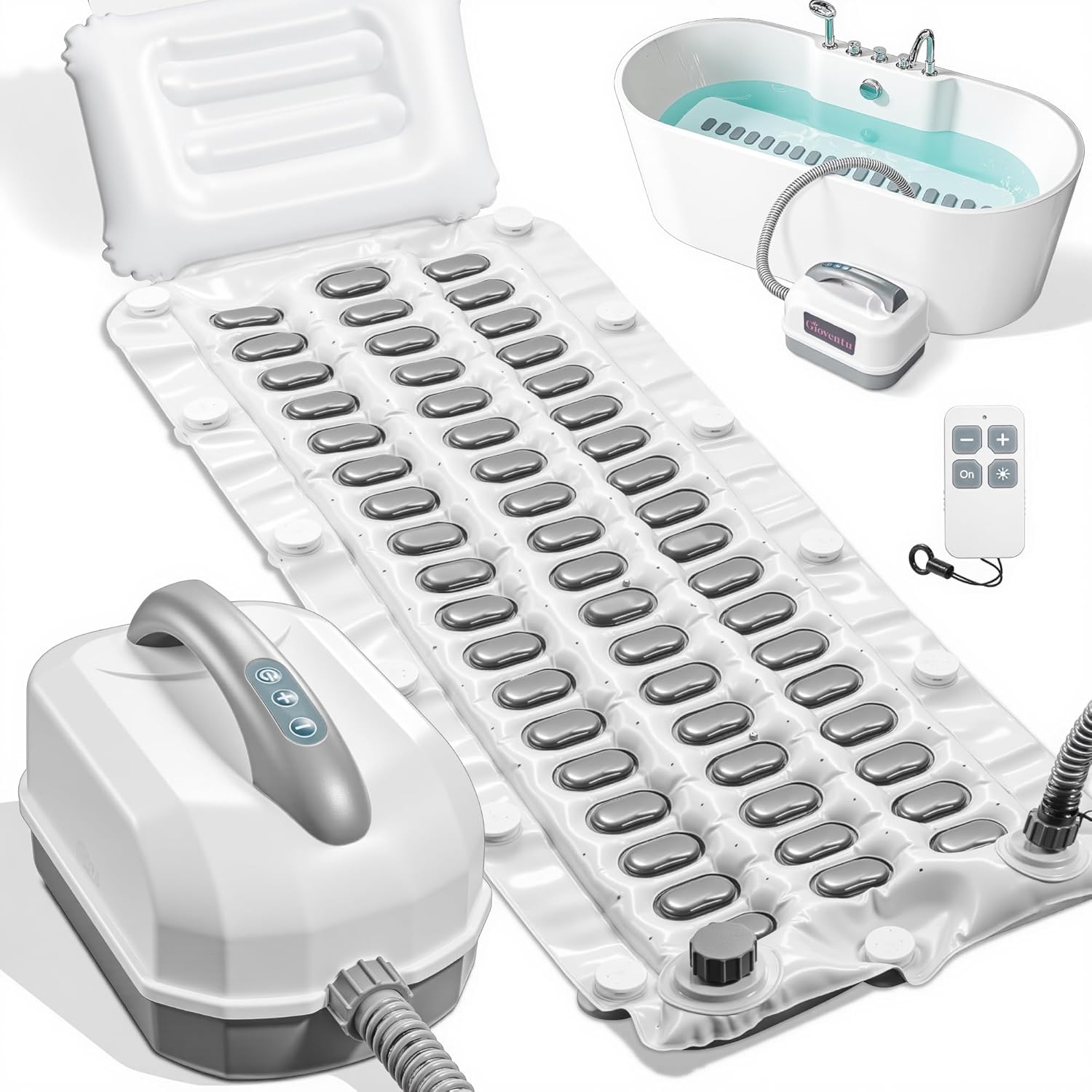 Upgraded Bathtub Spa Mat, Portable Spa Bubble Bath Massager with 6 Adjustable Settings, Upgraded Non-Slip Design and Remote Control, Hot Tub Jet Mat for Bathtub at Home, Full-Body Support