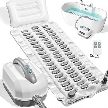 Bathtub Spa Mat, Portable Bubble Massager with 6 Settings & Remote, Upgraded Non-Slip Hot Tub Jet Mat for Home Bathtub, Full-Body Support with Inflatable Pillow, Easy Setup & Storage