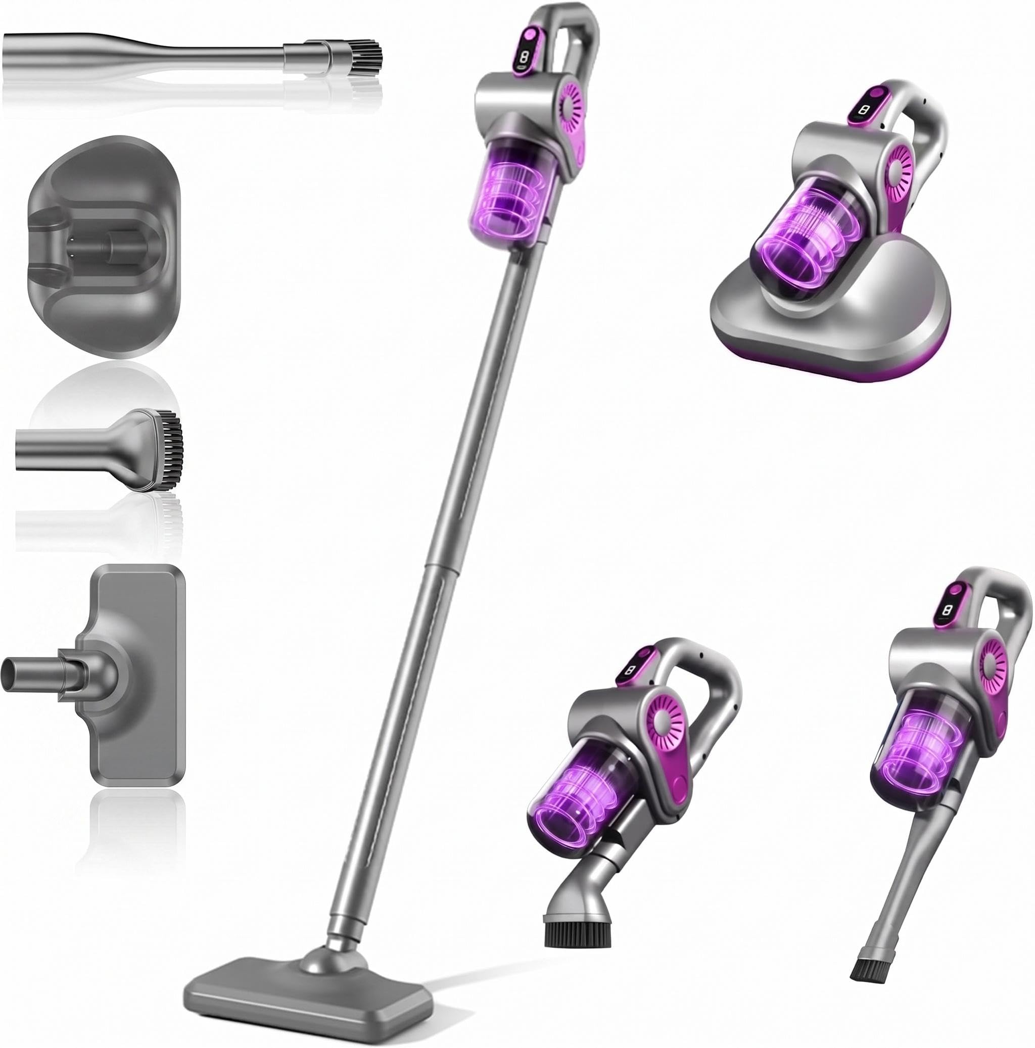 Zarexis Cordless Vacuum Cleaner 15000pa, 4-in-1 Upright Handheld Stick Vacuum & Mattress Vacuum Cleaner with UV Light, Portable Lightweight Vacuum, Rechargeable Vacuum Cordless for Home Car