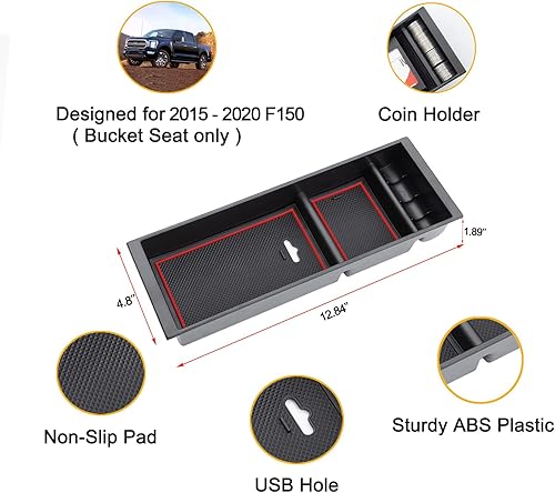 Miniatura 2 de JDMCAR Compatible con accesorios Ford F150 (2015-2020) F250 F350 F450 (2017-2022)  Organizador de consola central Expedition 2018-2022, caja de