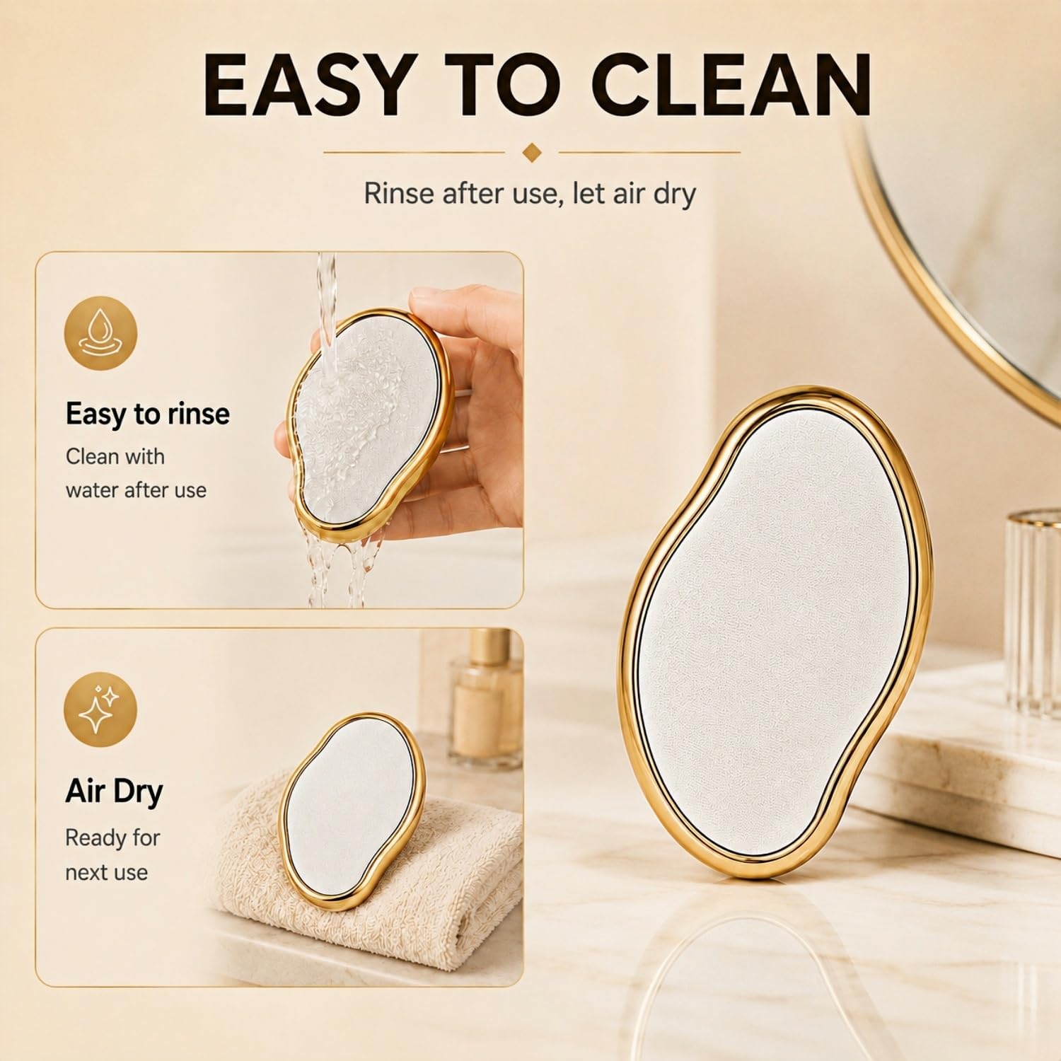 Crystal Hair Eraser for Women and Men, Gentle Exfoliating Hair Removal Tool, Reusable Nano-Glass Epilator for Legs, Arms, and Back, Manual Skin Smoothing Scrubber - Portable & Washable