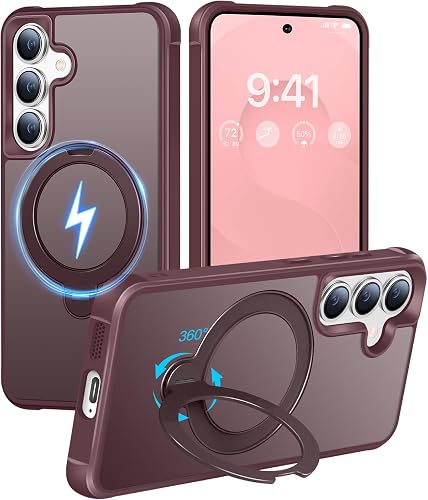 HuwaiH 360° Magnet Ständer Hülle für Samsung Galaxy S24/S25, Burgunderrot