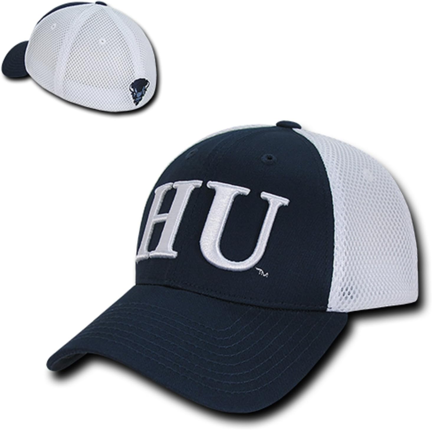 University of Howard HU Bisons Mesh Structured Flex Baseball Fitted Ball Cap Hat Navy Blue