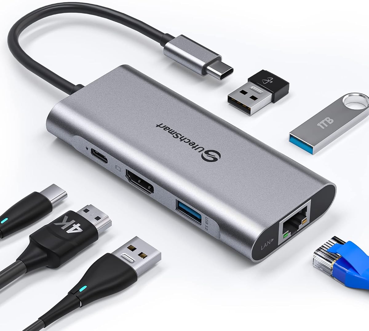 UtechSmart USB C Hub, adaptador multipuerto USB C Ethernet, base USB C a HDMI 6 en 1 compatible con Macbook Pro/Air, Chromebook, Dell XPS, HP y dispositivos tipo C (Gigabit Ethernet 100W PD 4K HDMI USB 3.0) | Gigabit Ethernet 100W PD 4K HDMI USB 3.0, compatible con Macbook Pro/Air, Chromebook, Dell XPS, HP y dispositivos tipo C