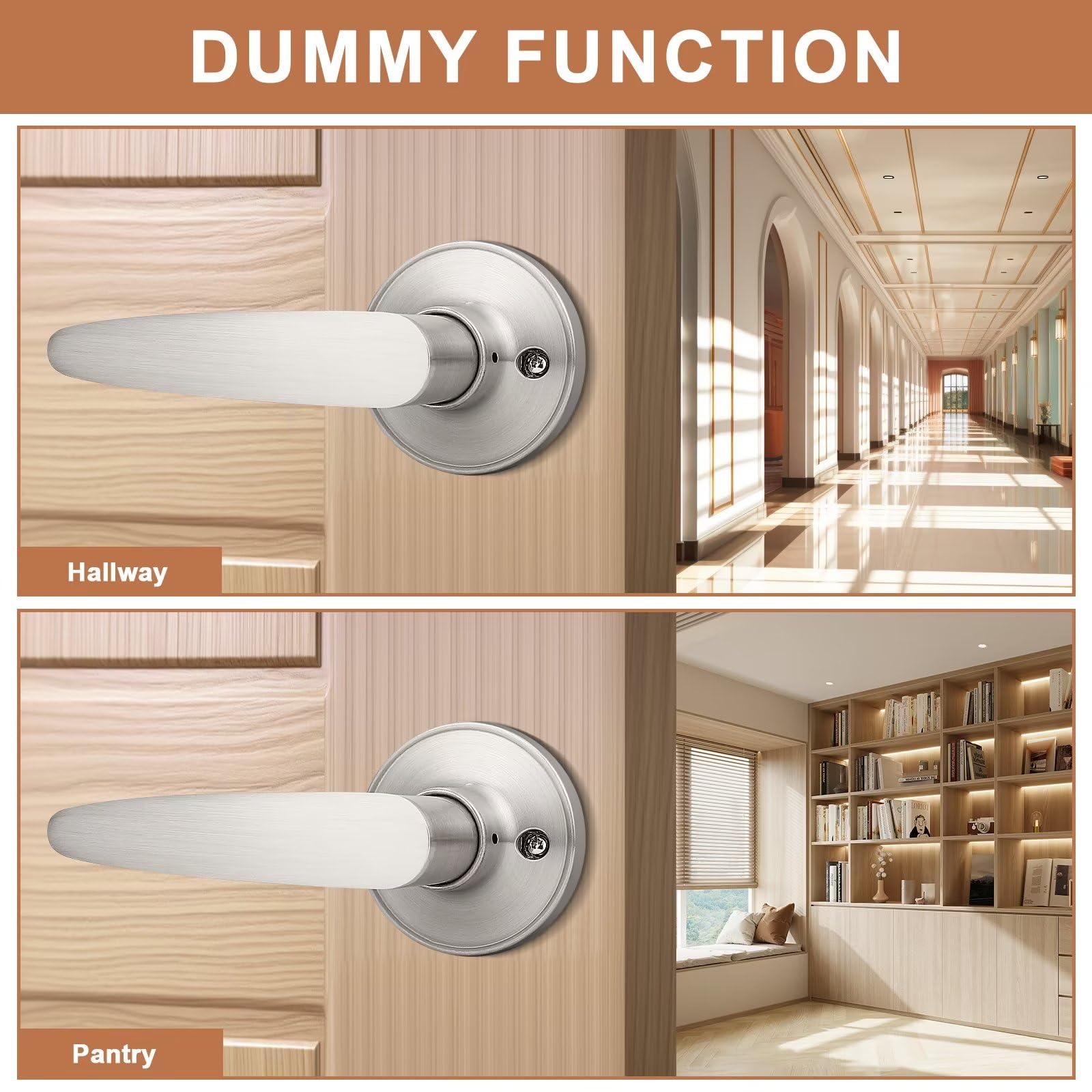 Mengico Lot De 4 Leviers De Porte Factices En Nickel Satiné, Poignée De Porte Latérale Gauche Unique Pour Placards, Levier à Tirer, Sans Rotation, Poignée De Porte Intérieure Style Vague