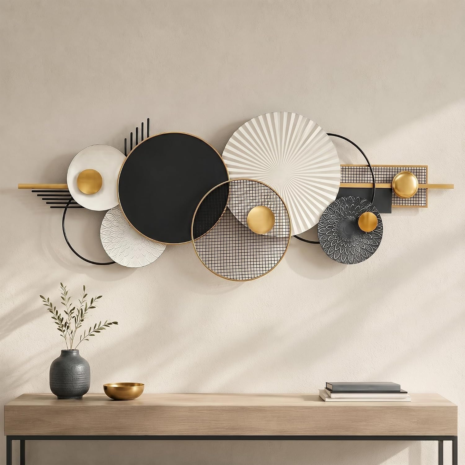 Decorazioni Parete Cerchi Sovrapposti 3D,Nero Bianco,150x53cm